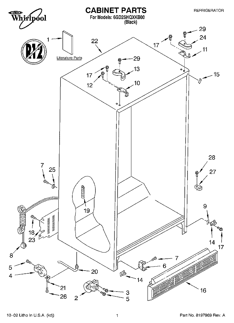 CABINET, LITERATURE Diagram and Parts List for 6GD2SHQXKB00  Whirlpool Refrigerator