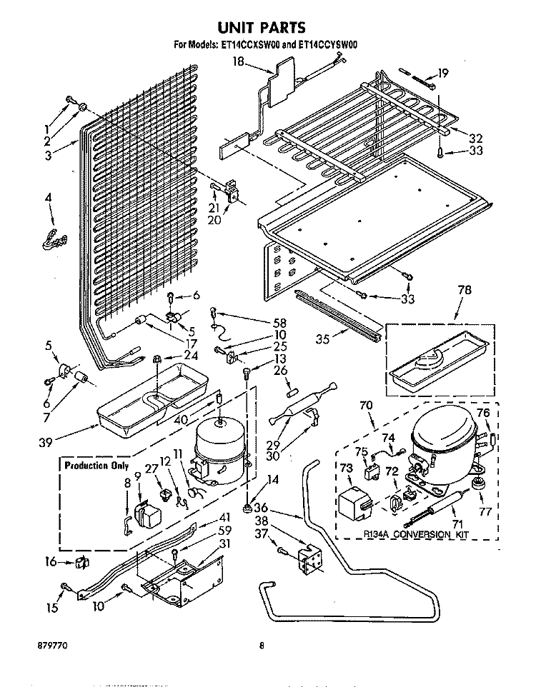 UNIT Diagram and Parts List for ET14CCXSW00  Whirlpool Refrigerator