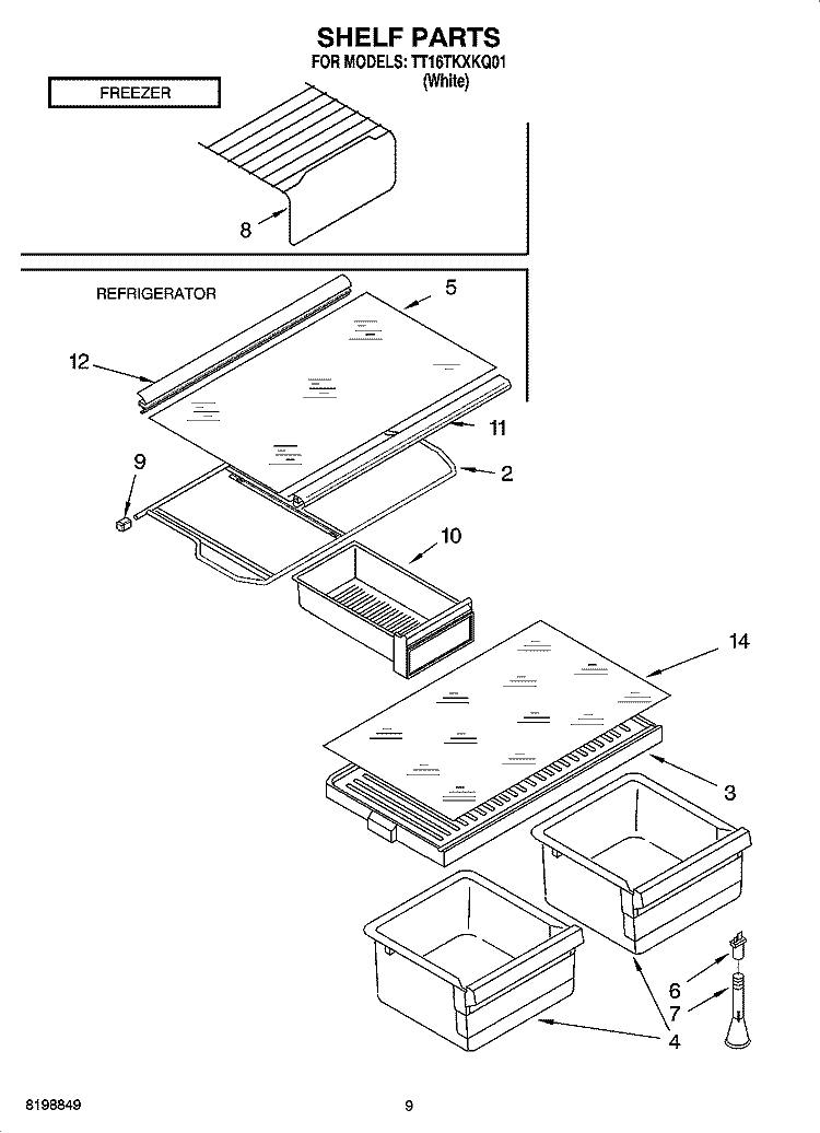SHELF PARTS, OPTIONAL PARTS Diagram and Parts List for TT16TKXKQ01  Estate Refrigerator