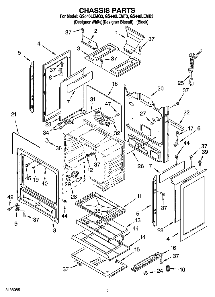 CHASSIS PARTS Diagram and Parts List for GS440LEMQ3  Whirlpool Range
