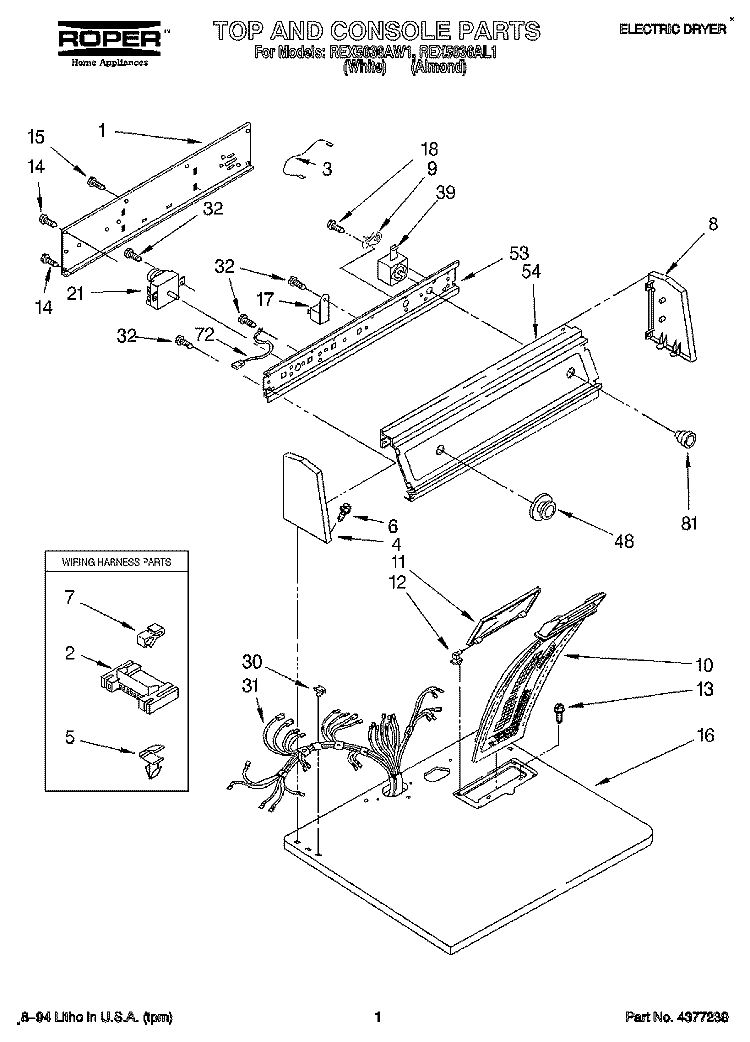 SECTION Diagram and Parts List for REX5636AL1  Roper Dryer