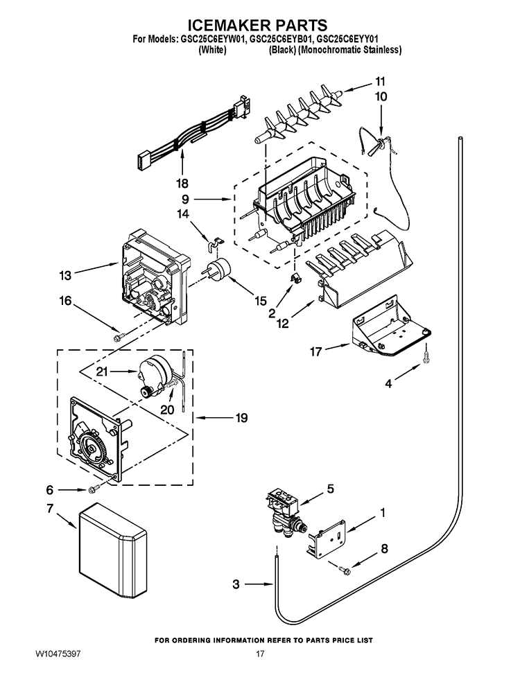 ICEMAKER PARTS Diagram and Parts List for GSC25C6EYY01  Whirlpool Refrigerator