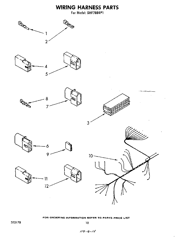 WIRING HARNESS Diagram and Parts List for SHF7884P1  Whirlpool Dishwasher