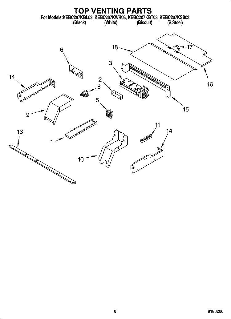 TOP VENTING PARTS, OPTIONAL PARTS Diagram and Parts List for KEBC207KSS03  KitchenAid Wall Oven