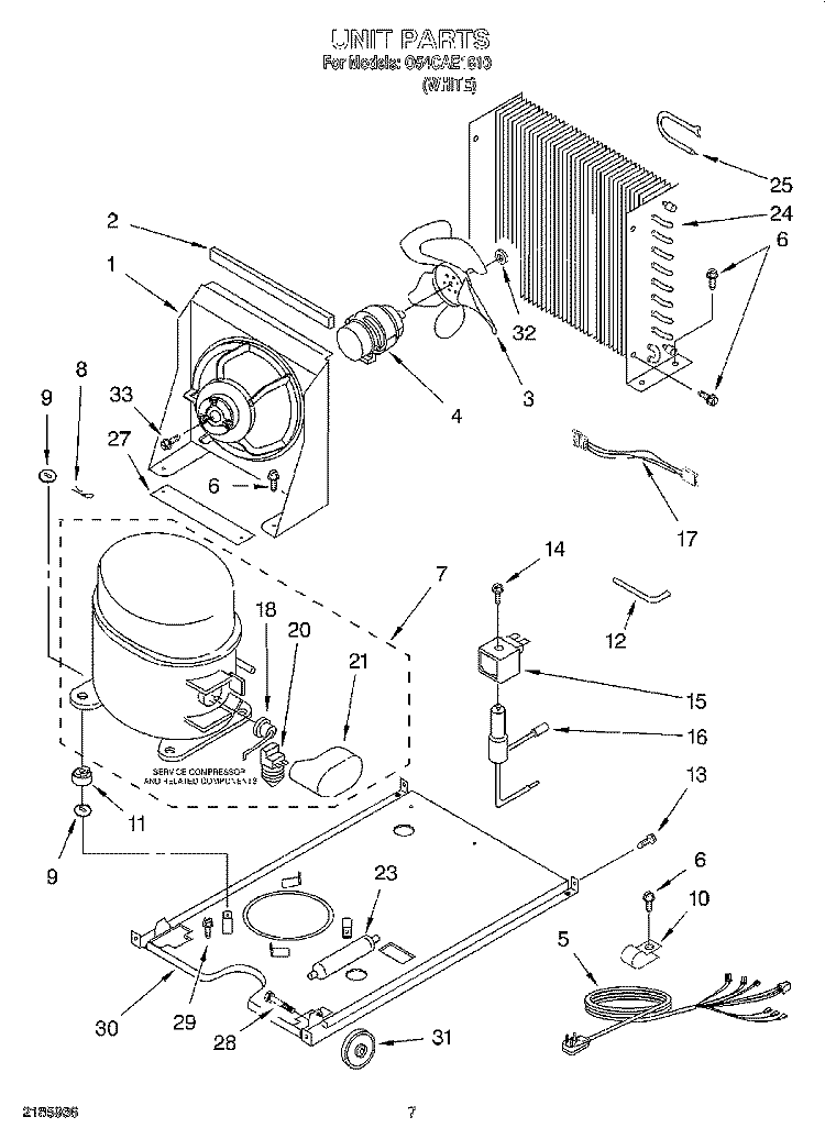 UNIT Diagram and Parts List for O54CAE1610  Whirlpool Ice Maker