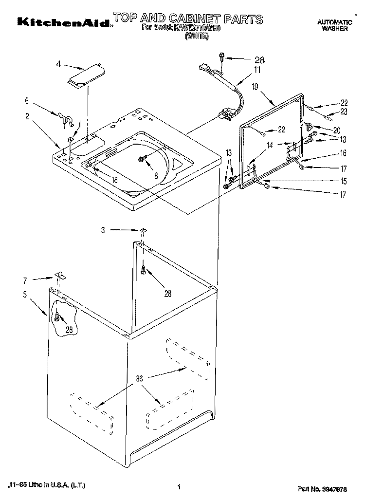 TOP AND CABINET Diagram and Parts List for KAWE977DWH0  KitchenAid Washer