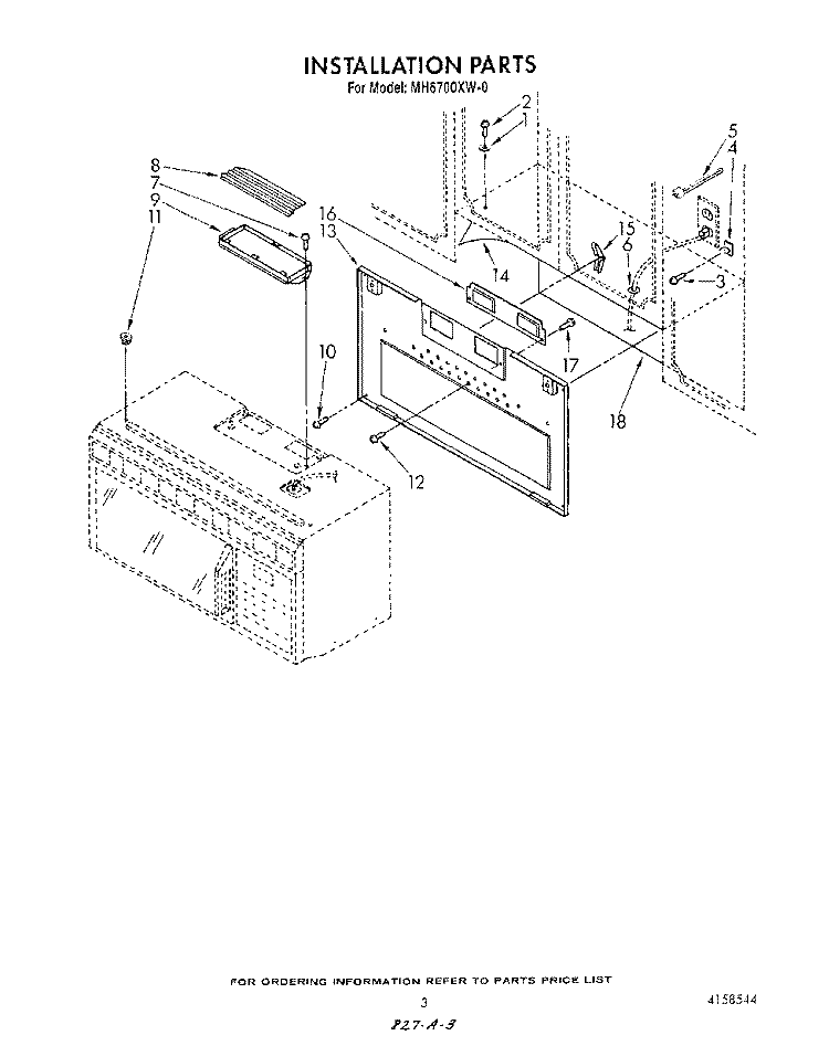 INSTALLATION Diagram and Parts List for MH6700XW0  Whirlpool Microwave