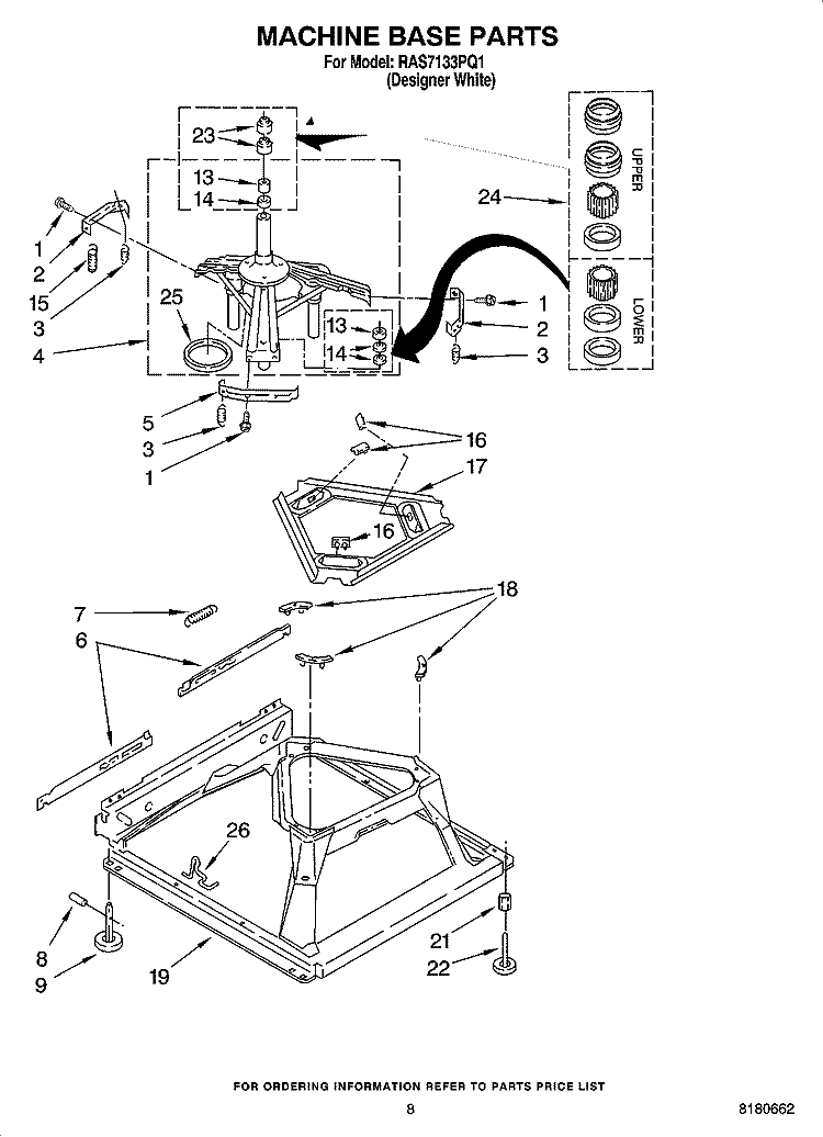 MACHINE BASE PARTS Diagram and Parts List for RAS7133PQ1  Roper Washer