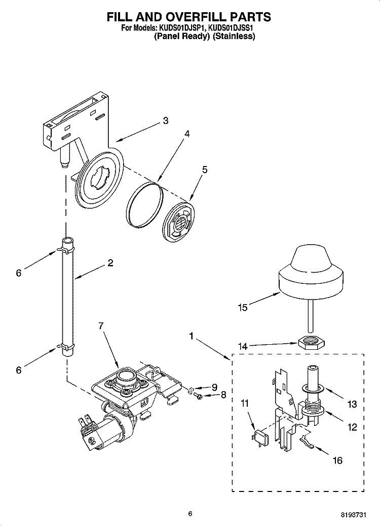 FILL AND OVERFILL PARTS Diagram and Parts List for KUDS01DJSP1  KitchenAid Dishwasher