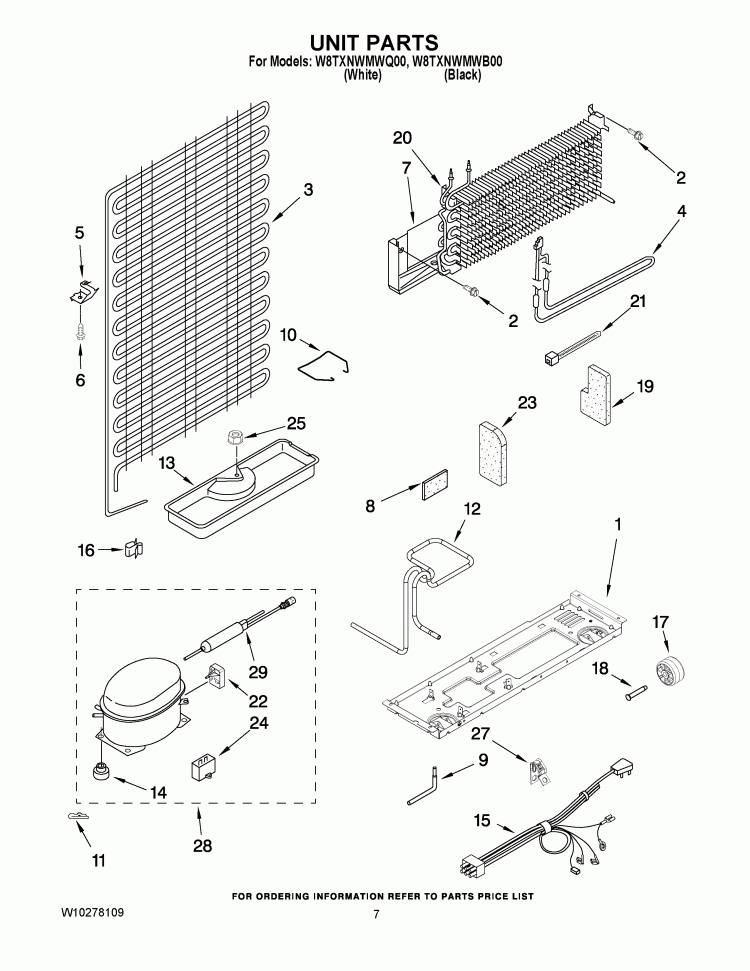 UNIT PARTS Diagram and Parts List for W8TXNWMWB00  Whirlpool Refrigerator