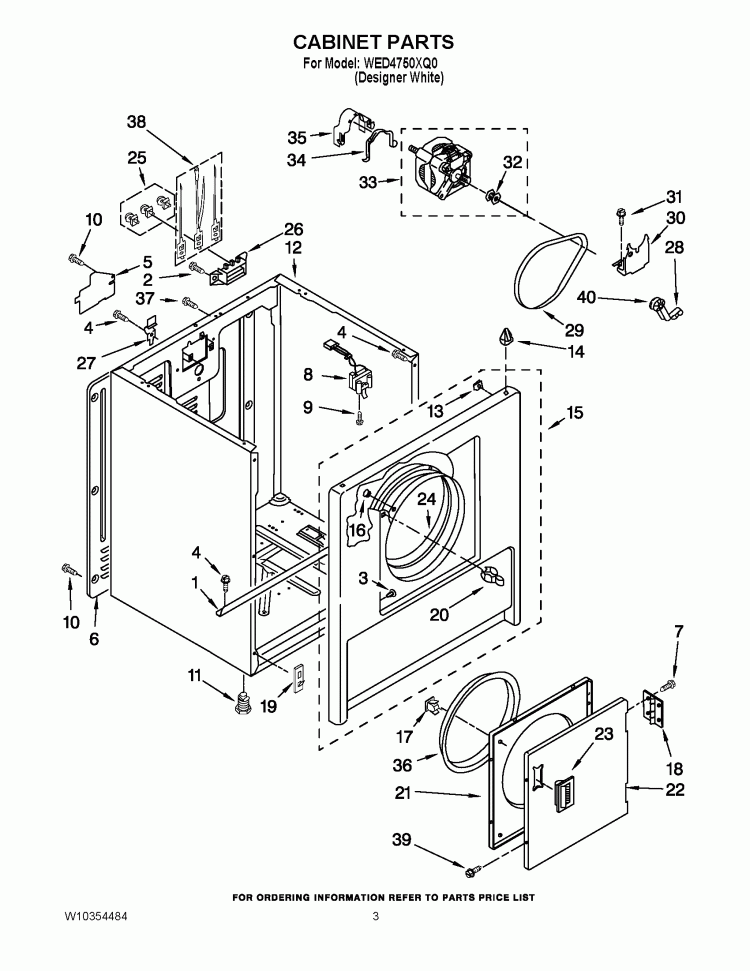 CABINET PARTS Diagram and Parts List for WED4750XQ0  Whirlpool Dryer
