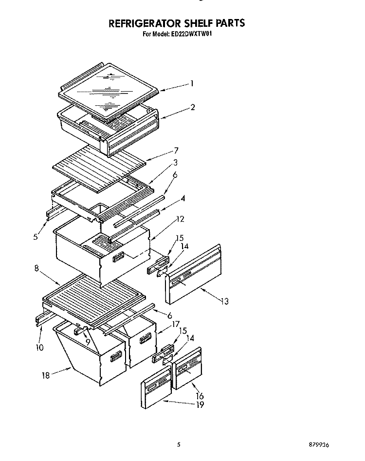 REFRIGERATOR SHELF Diagram and Parts List for ED22DWXTG01  Whirlpool Refrigerator