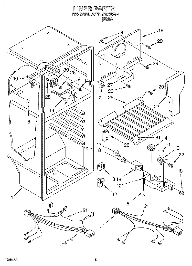 LINER Diagram and Parts List for TT14DKXEW15  Estate Refrigerator