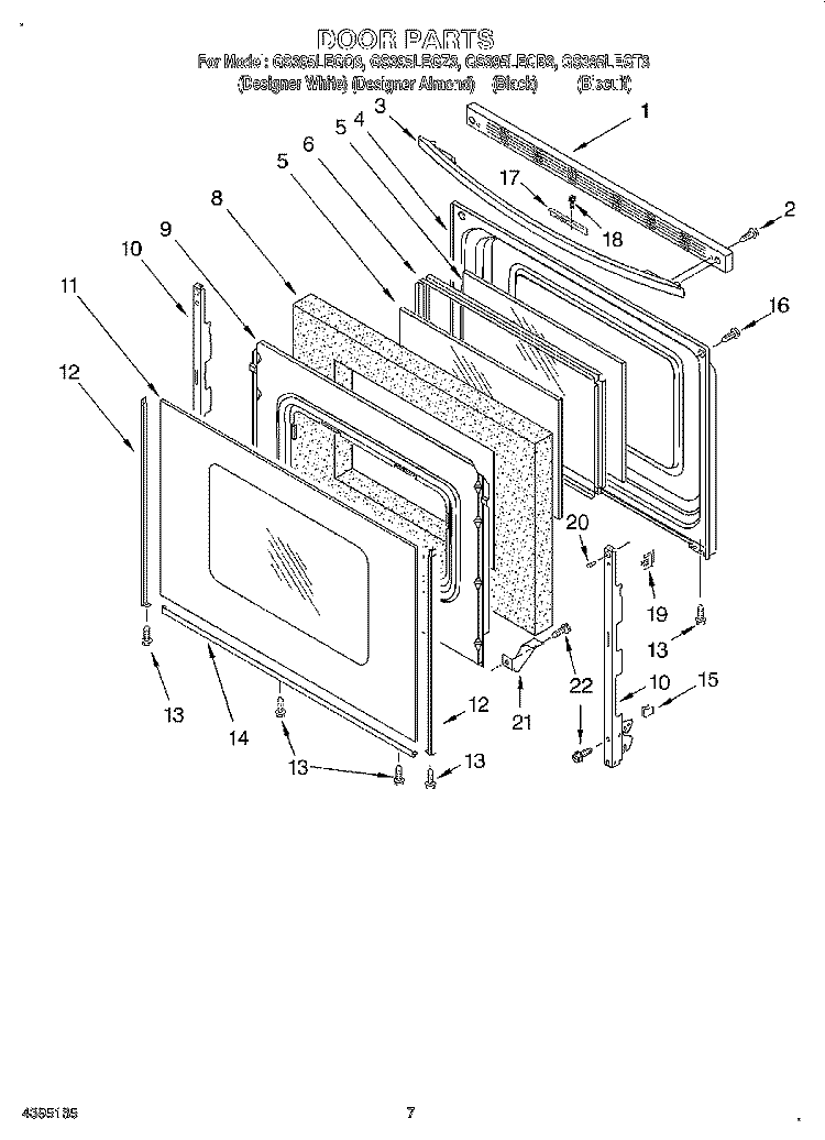 DOOR Diagram and Parts List for GS395LEGQ3  Whirlpool Range