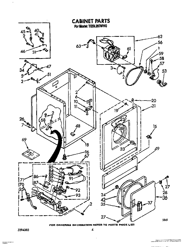 CABINET Diagram and Parts List for TGDL200WW0  Whirlpool Dryer