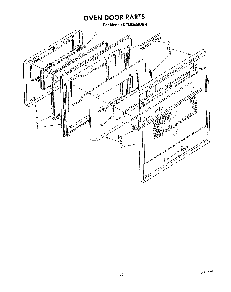 OVEN DOOR Diagram and Parts List for KEMI300SBL1  KitchenAid Microwave Oven Combo