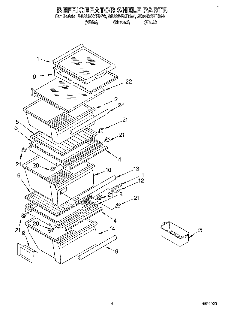 REFRIGERATOR SHELF Diagram and Parts List for GD22DQXFB00  Whirlpool Refrigerator