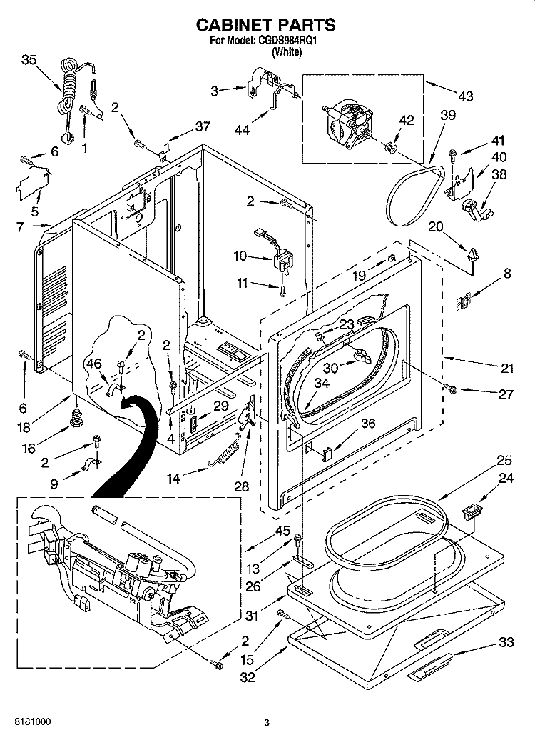 CABINET PARTS Diagram and Parts List for CGDS984RQ1  Crosley Dryer