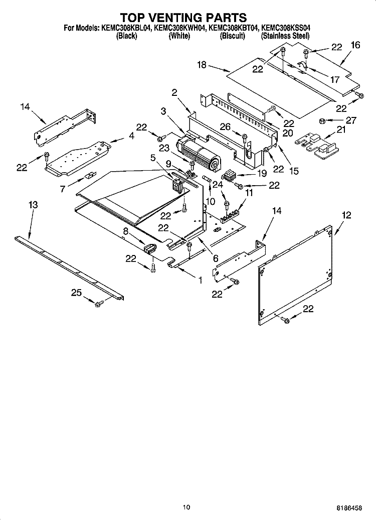 TOP VENTING PARTS Diagram and Parts List for KEMC308KSS04  KitchenAid Microwave Oven Combo