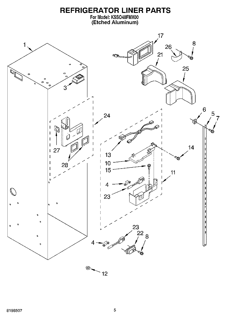 REFRIGERATOR LINER PARTS Diagram and Parts List for KSSO48FMX00  KitchenAid Refrigerator
