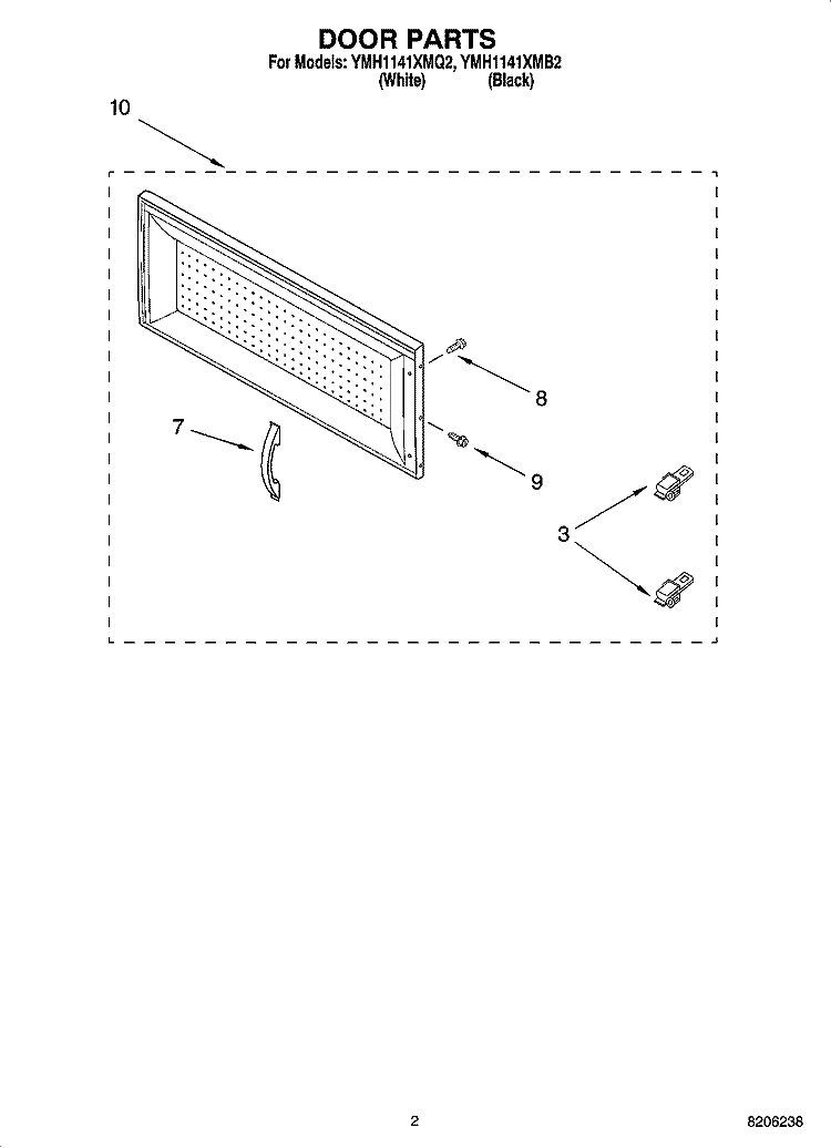 DOOR PARTS Diagram and Parts List for YMH1141XMB2  Whirlpool Microwave