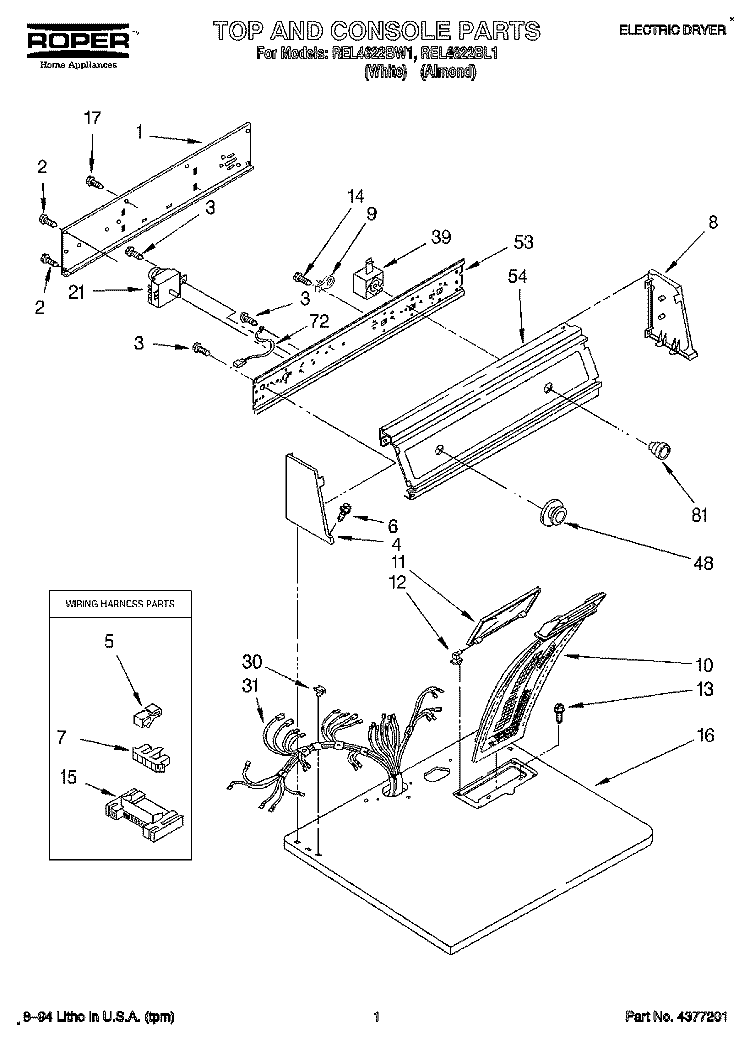 SECTION Diagram and Parts List for REL4622BL1  Roper Dryer