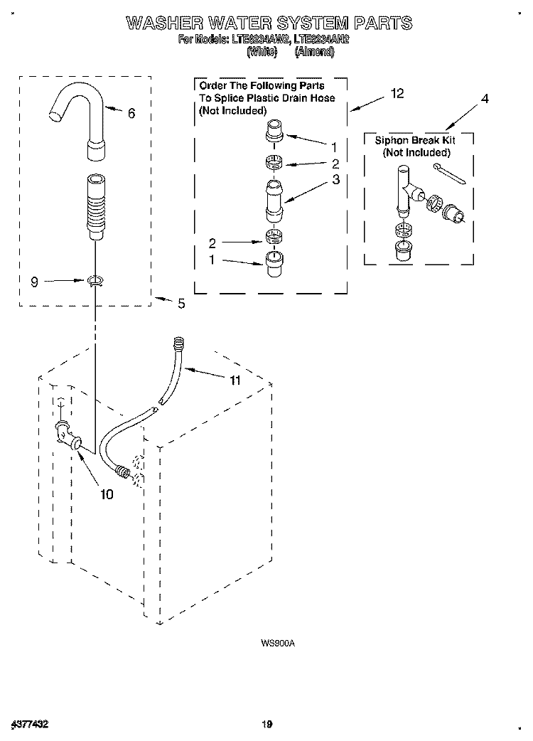 WASHER WATER SYSTEM Diagram and Parts List for LTE6234AN2  Whirlpool Washer Dryer Combo