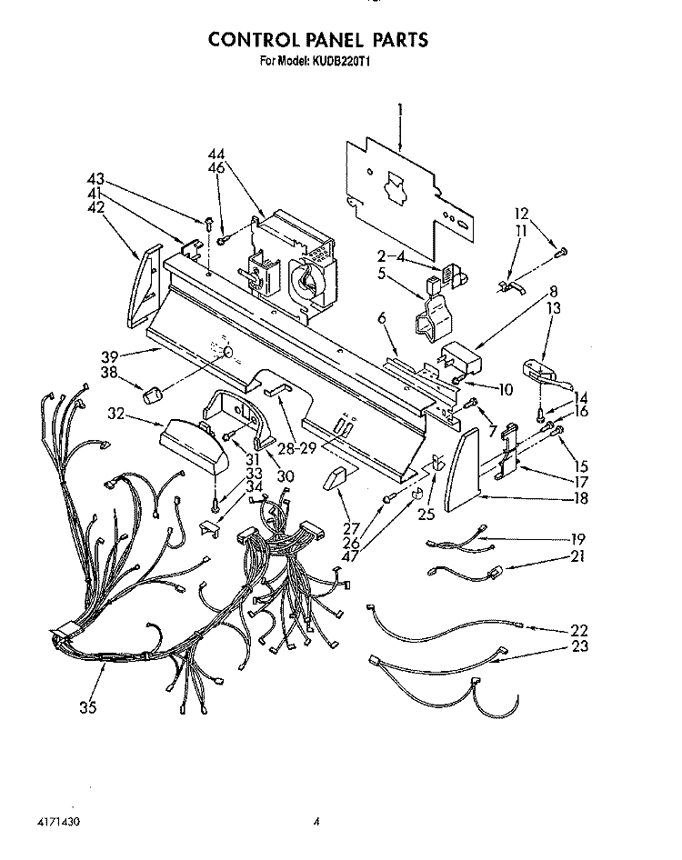 CONTROL PANEL, LIT/OPTIONAL Diagram and Parts List for KUDB220T1  KitchenAid Dishwasher