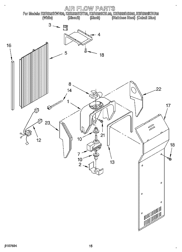 AIR FLOW Diagram and Parts List for KSRS25IKBL00  KitchenAid Refrigerator