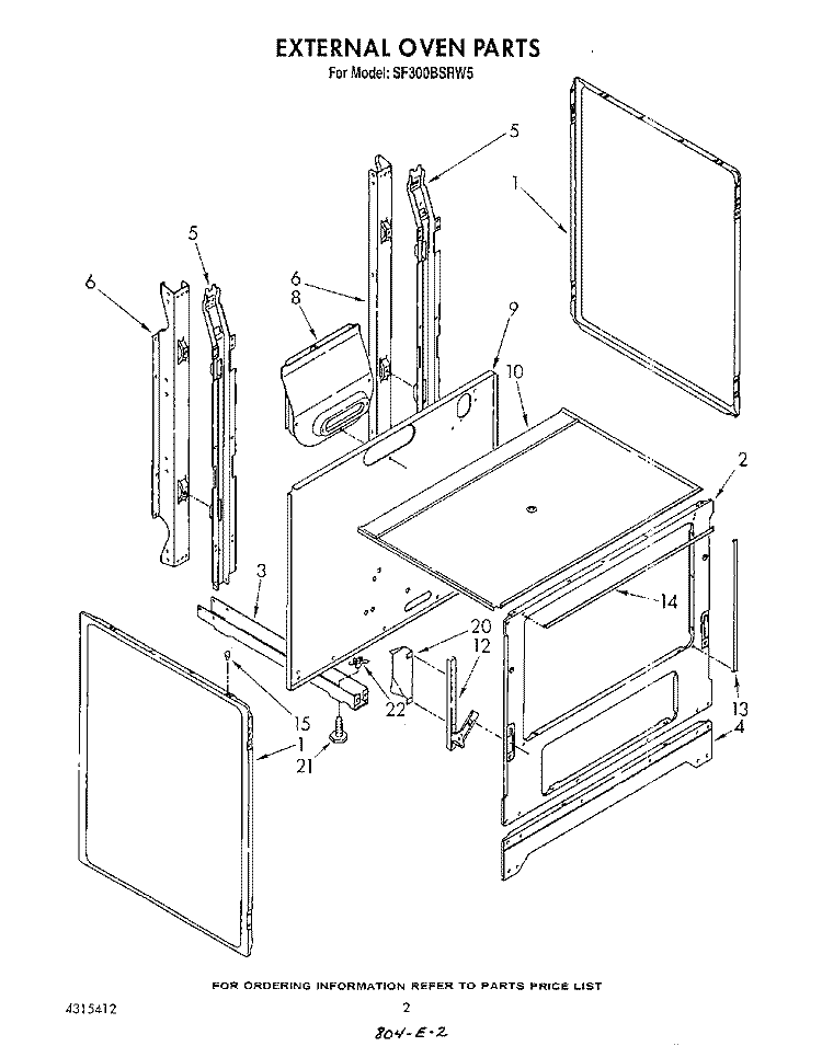 EXTERNAL OVEN Diagram and Parts List for SF300BSRW5  Whirlpool Range