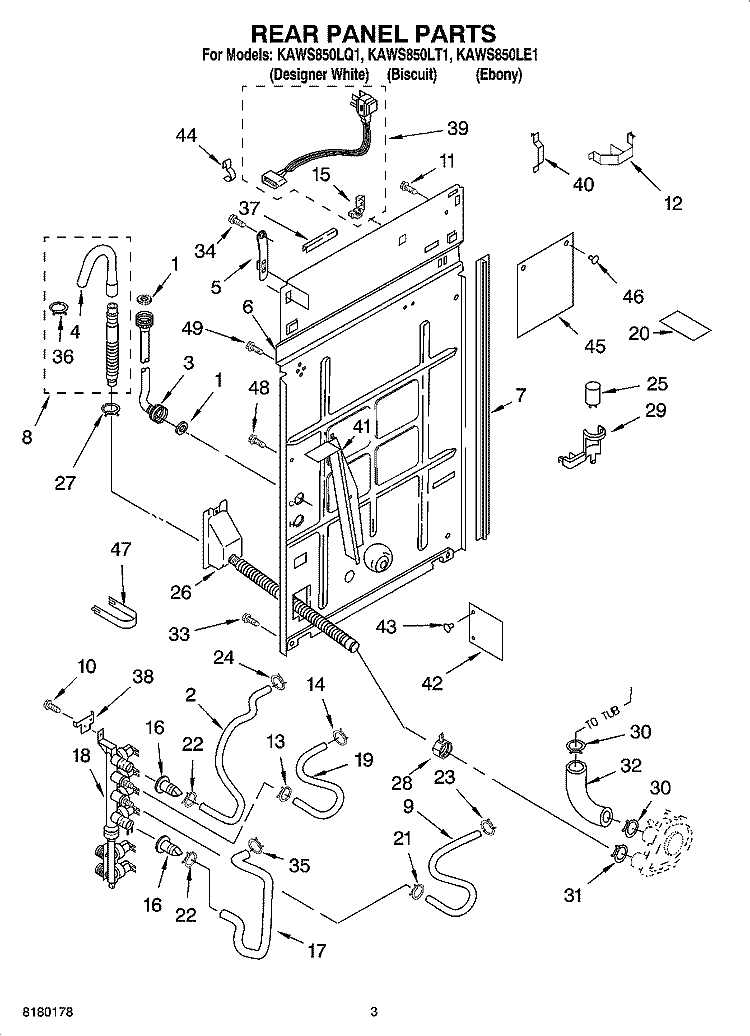 REAR PANEL PARTS Diagram and Parts List for KAWS850LQ1  KitchenAid Washer