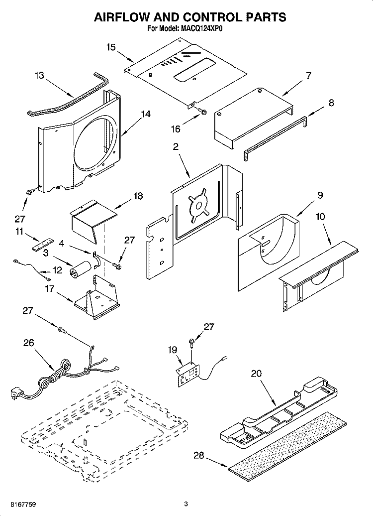 AIR FLOW AND CONTROL PARTS Diagram and Parts List for MACQ124XP0  Whirlpool Air Conditioner