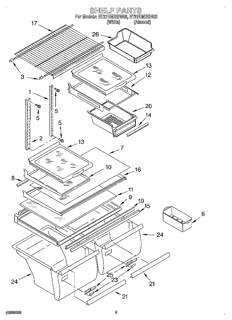 SHELF Diagram and Parts List for ET21UMXGW02  Whirlpool Refrigerator