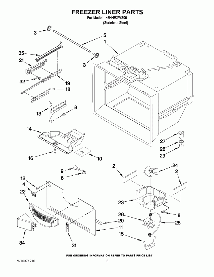 FREEZER LINER PARTS Diagram and Parts List for IX5HHEXWS05  Whirlpool Refrigerator