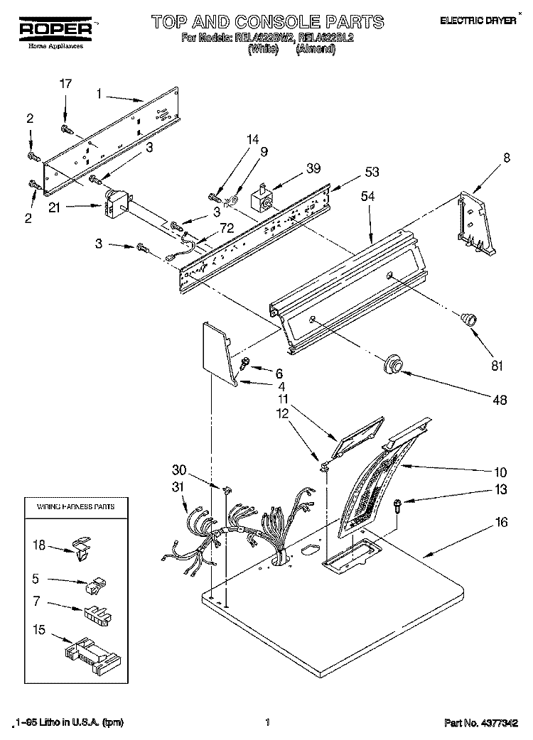 SECTION Diagram and Parts List for REL4622BL2  Roper Dryer