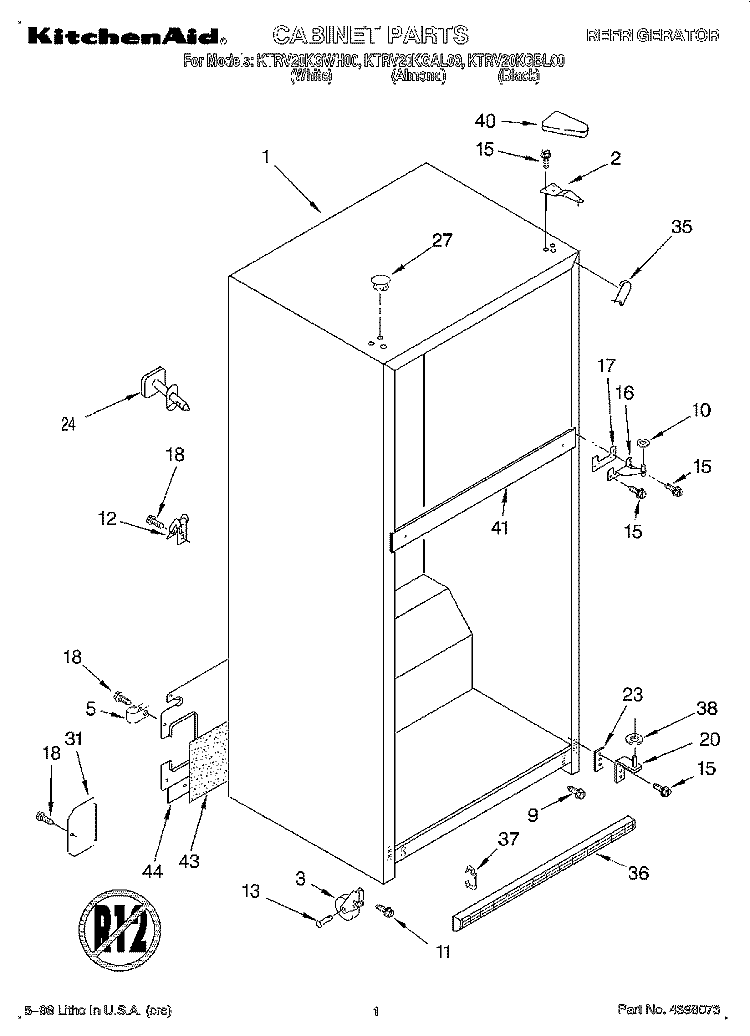 CABINET Diagram and Parts List for KTRV20KGBL00  KitchenAid Refrigerator