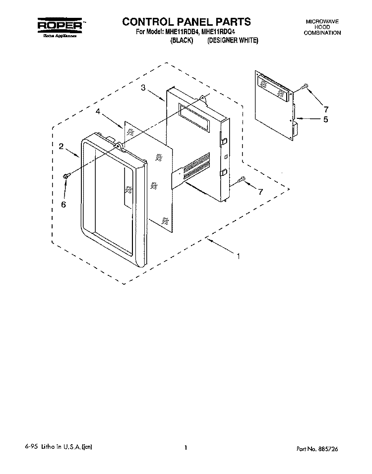 CONTROL PANEL Diagram and Parts List for MHE11RDQ4  Roper Microwave