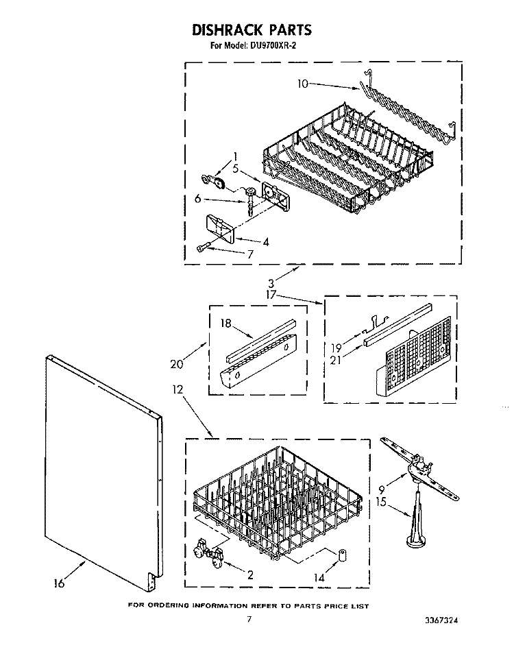 DISHRACK Diagram and Parts List for DU9700XR2  Whirlpool Dishwasher