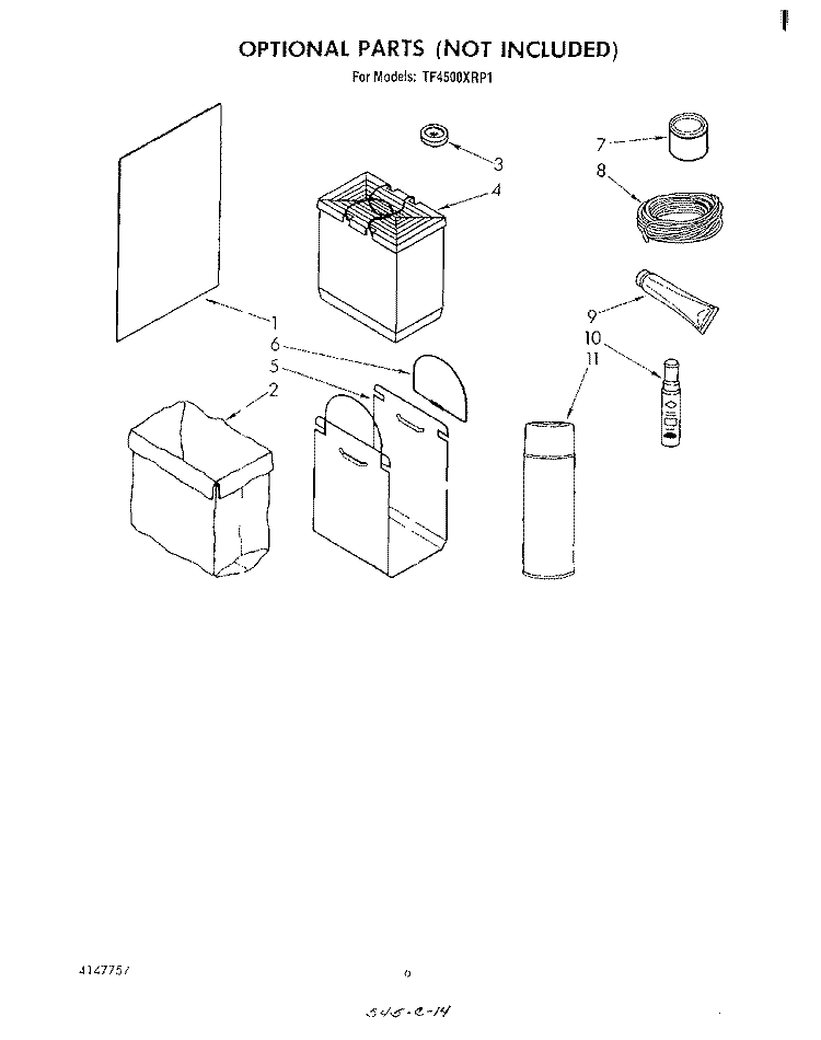 LIT/OPTIONAL Diagram and Parts List for TF4500XRP1  Whirlpool Trash Compactor