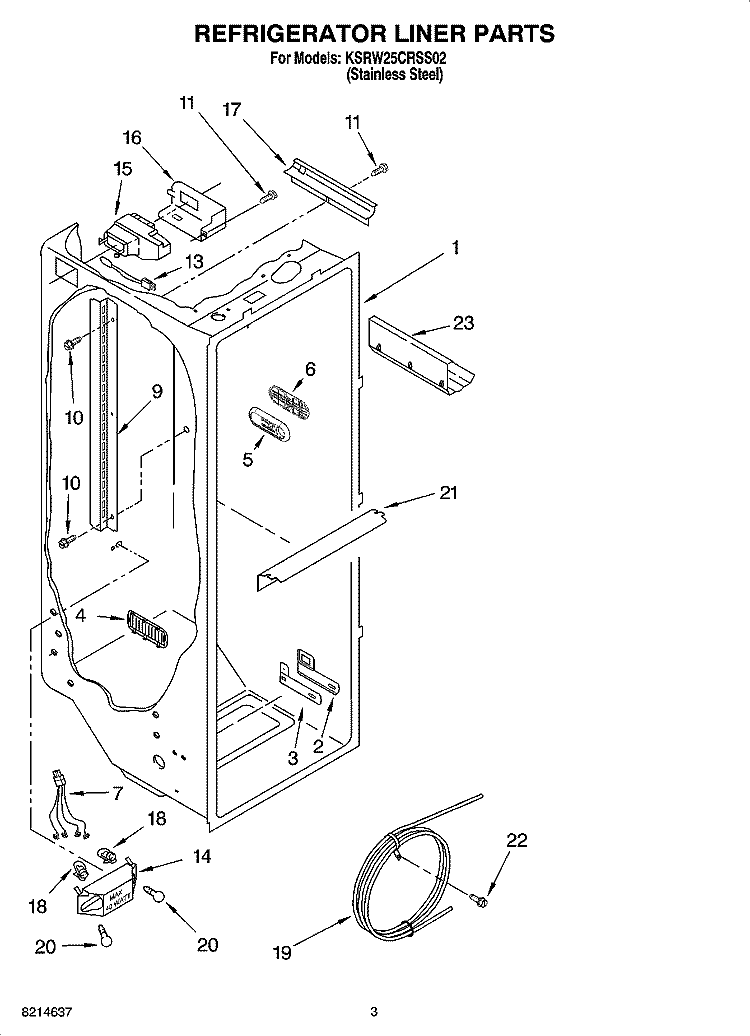 REFRIGERATOR LINER PARTS Diagram and Parts List for KSRW25CRSS02  KitchenAid Refrigerator