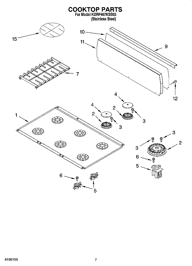 COOKTOP PARTS Diagram and Parts List for KDRP467KSS03  KitchenAid Range