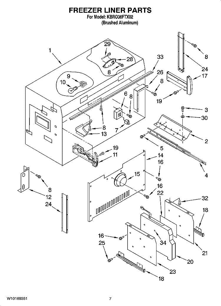 FREEZER LINER PARTS Diagram and Parts List for KBRO36FTX02  KitchenAid Refrigerator