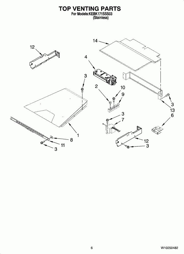 TOP VENTING PARTS, OPTIONAL PARTS (NOT INCLUDED) Diagram and Parts List for KEBK171SSS03  KitchenAid Wall Oven