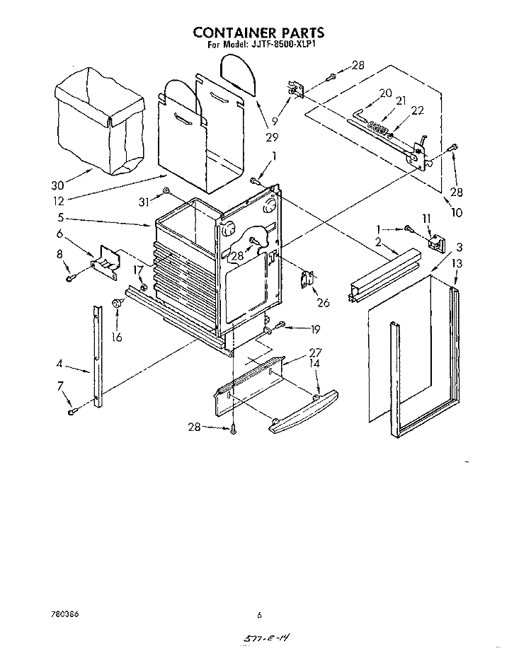 CONTAINER Diagram and Parts List for JJTF8500XLP1  Whirlpool Trash Compactor