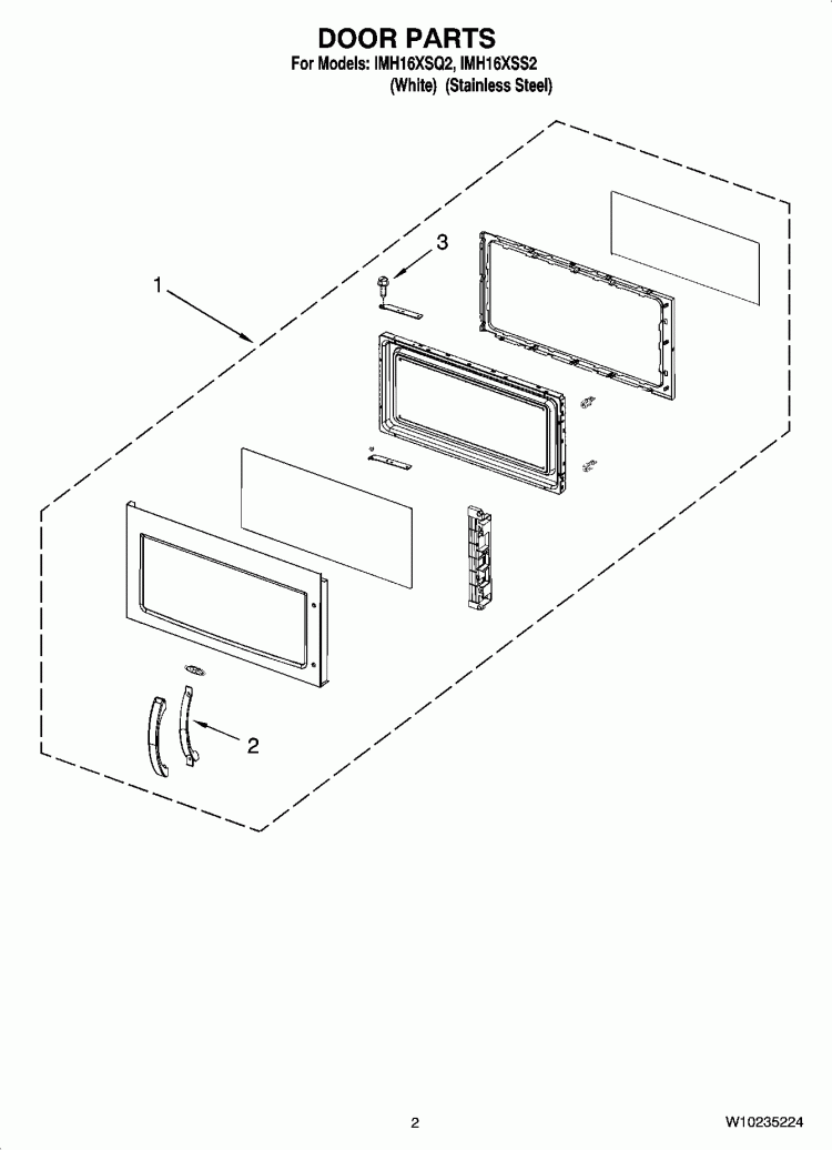 DOOR PARTS Diagram and Parts List for IMH16XSQ2  Whirlpool Microwave