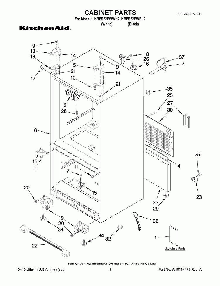 CABINET PARTS Diagram and Parts List for KBFS22EWBL2  KitchenAid Refrigerator