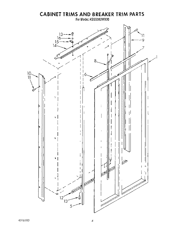 CABINET TRIMS AND BREAKER TRIM Diagram and Parts List for KSSS36DWX00  KitchenAid Refrigerator