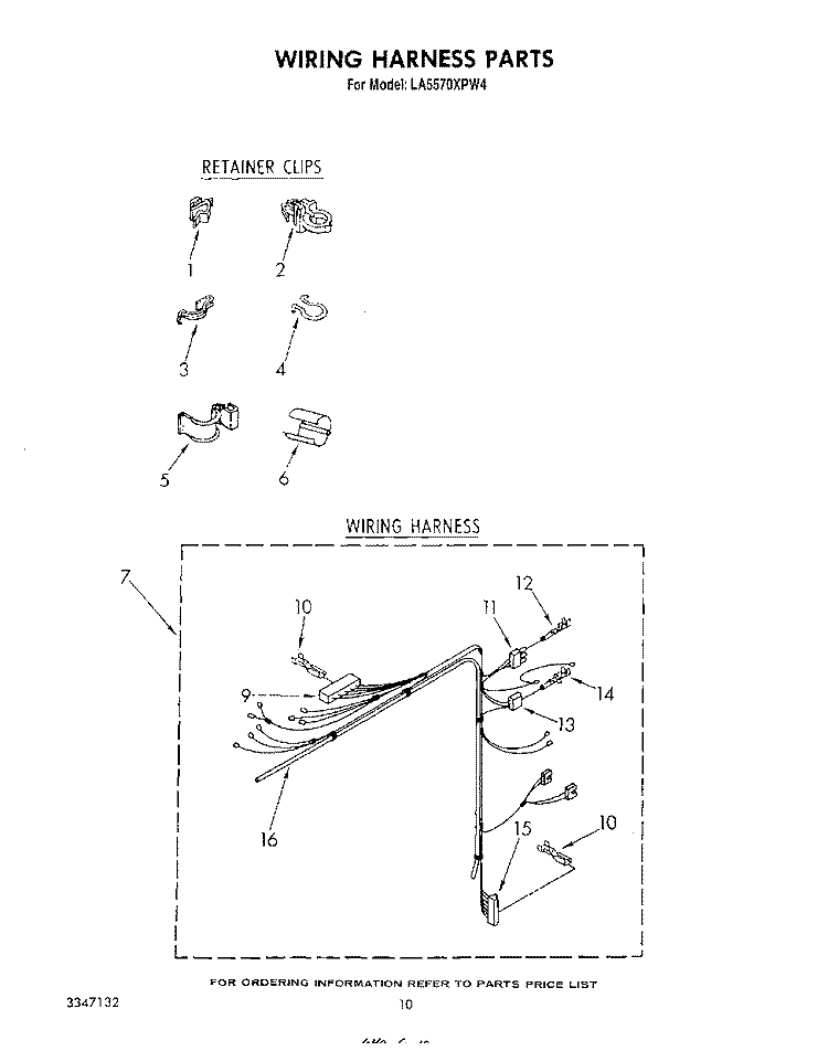 WIRING HARNESS Diagram and Parts List for LA5570XPW4  Whirlpool Washer