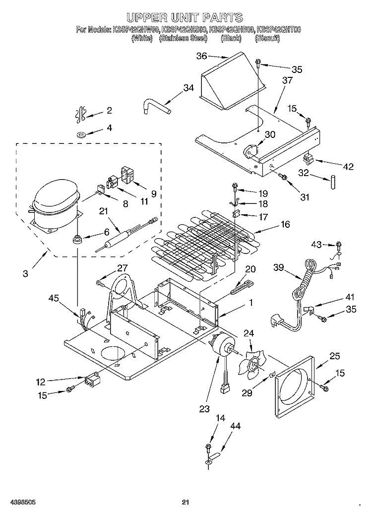 UPPER UNIT Diagram and Parts List for KSSP42QHS00  KitchenAid Refrigerator
