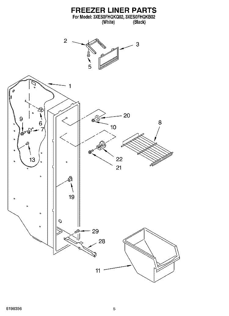 FREEZER LINER Diagram and Parts List for 3XES0FHQKQ02  Whirlpool Refrigerator